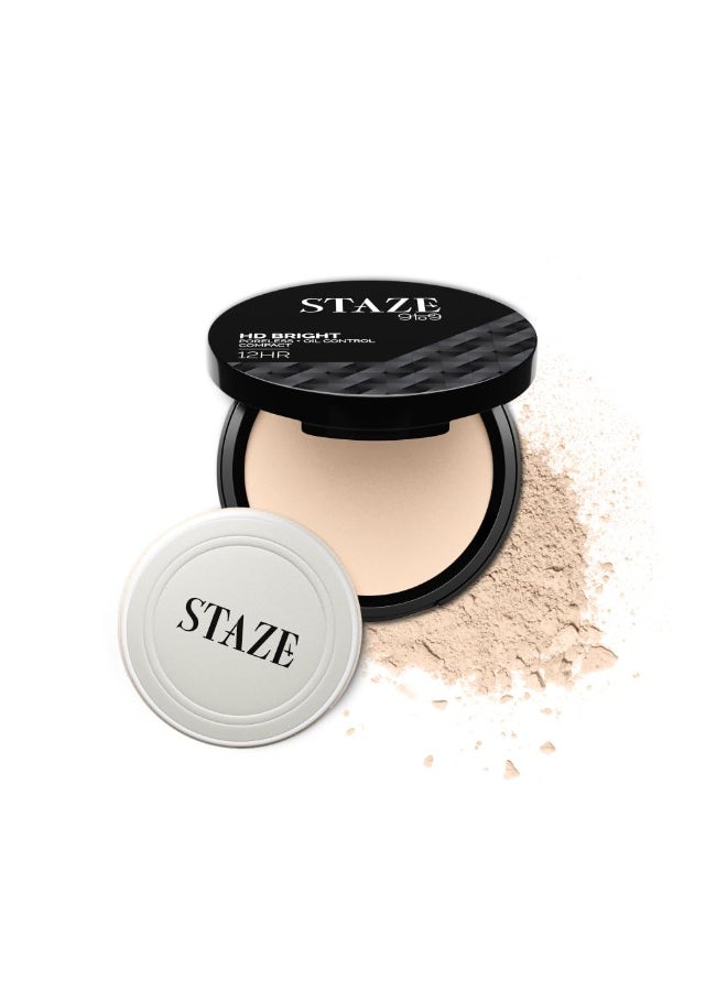 Staze 9to9 HD Bright Compact | 12hrs long stay | Poreless Matte Finish + Oil Control | Evens out Complexion, Blends effortlessly | Lightweight Microfine Formula with Vitamin E| 128C Cashmere 9g - Image 1